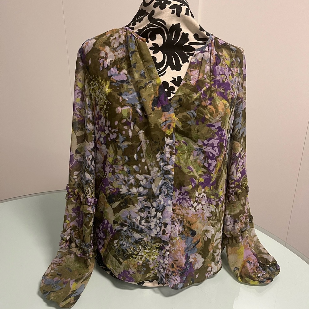 White House Black Market Vibrant Floral Sheer Top